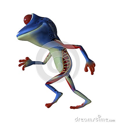 3d illustration of a blue cartoon frog running. Cartoon Illustration
