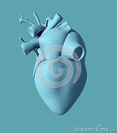 Artificial Blue Human Heart Cartoon Illustration