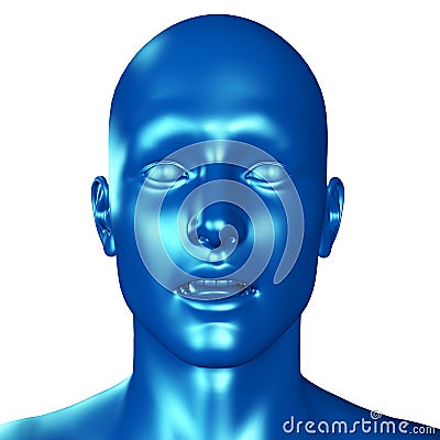 3d illustration of a blue male head surprised Cartoon Illustration