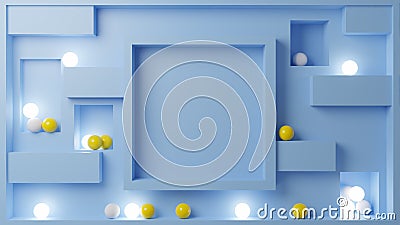 3D Illustration of a blue surface and colorful spheres Stock Photo