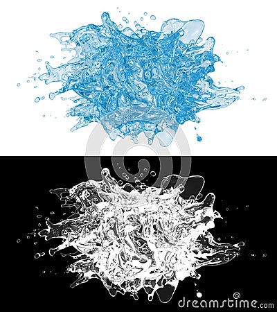 3D illustration of a blue water splash with alpha layer Cartoon Illustration