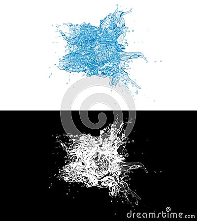 3D illustration of a blue water splash with alpha layer Cartoon Illustration