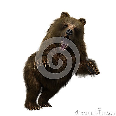 3D illustration of a brown bear in attacking pose isolated on white Cartoon Illustration