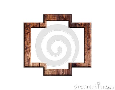 3D illustration, brown color hard wood plank frame border isolated design element Cartoon Illustration