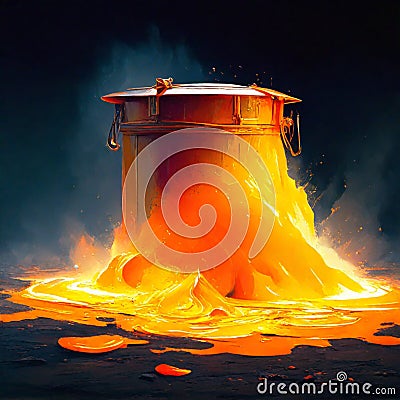 3d illustration of a bucket of water and fire on a black background Generative AI Cartoon Illustration