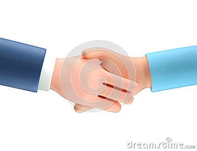 3D illustration of business handshake. Cartoon shaking human hands. Successful agreement, deal concept, contract partnership Cartoon Illustration