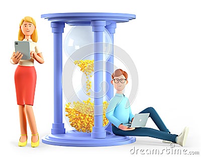 3D illustration of business teamwork and partnership in deadline, project time limit, task due dates. Cartoon characters working Cartoon Illustration