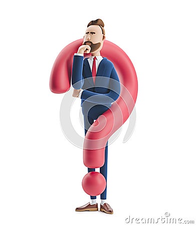 3d illustration. Businessman Billy looking for a solution Cartoon Illustration