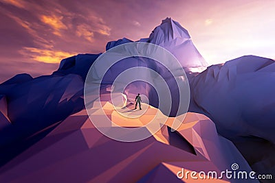 3d illustration businessman standing on cliff edge and looking a Cartoon Illustration