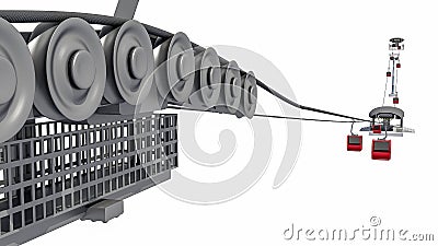 3D Illustration of Cableway Station Cartoon Illustration