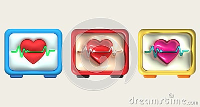 illustration 3D of cardiopulmonary and heart signal cabinet Cartoon Illustration