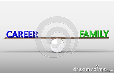 Career family balance on scales. Isolated 3D illustration Cartoon Illustration