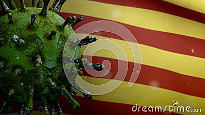 3D illustration Catalonia independent flag Coronavirus. Covid 19 Catalan Cartoon Illustration