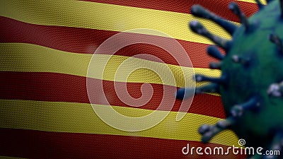 3D illustration Catalonia independent flag Coronavirus. Covid19 Catalan Cartoon Illustration