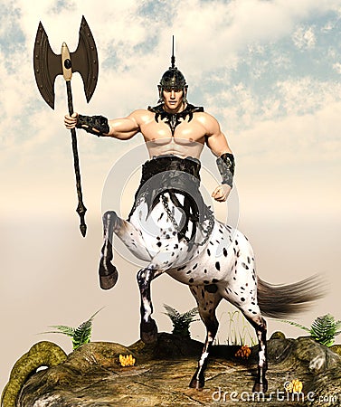 3D Illustration of a centaur with axe and armor ready for battle Cartoon Illustration