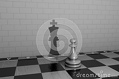 3D illustration chess piece pawn with the shadow of a queen Cartoon Illustration