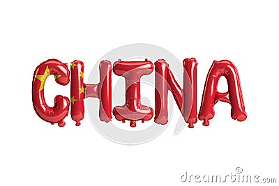 3d illustration of China-letter balloons with flags color isolated on white Cartoon Illustration