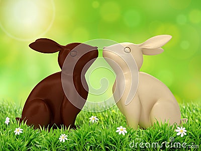 3D illustration of chocolate rabbits Cartoon Illustration