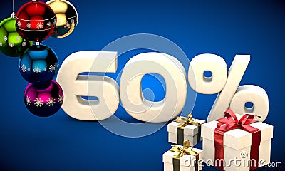 3d illustration of Christmas sale 60 percent discount Cartoon Illustration