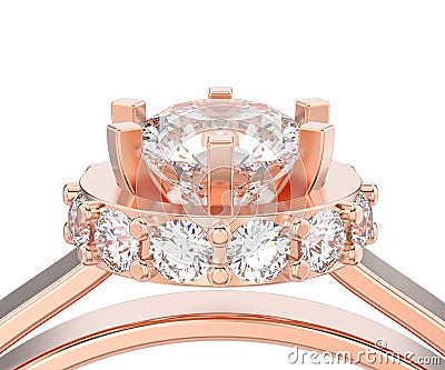 3D illustration close up rose gold halo bezel pave diam Cartoon Illustration