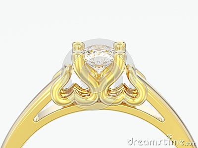 3D illustration close up yellow gold solitaire wedding diamond r Cartoon Illustration