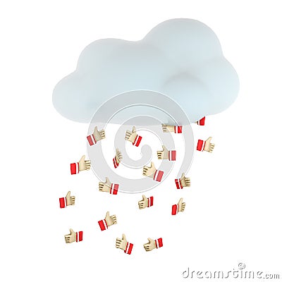 3d illustration of a cloud pouring red `likes` Cartoon Illustration