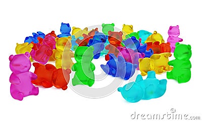 3d illustration colored candy gummy bears isolated on white background Cartoon Illustration