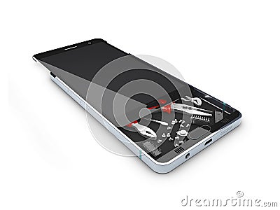 3d Illustration of concept repair smartphone gadgets on white background Stock Photo