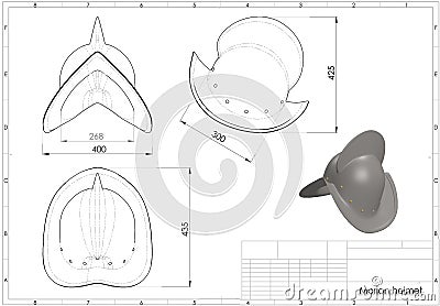 3d illustration of conquistador morion helmet Cartoon Illustration