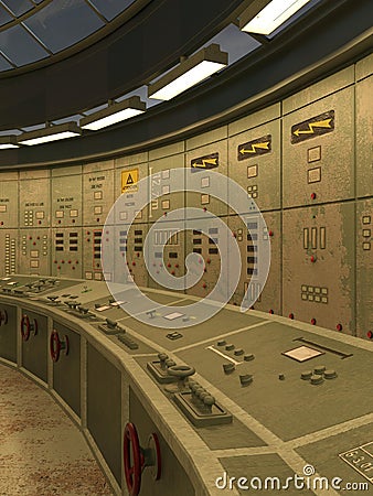 3D-illustration of the control room of an power plant Stock Photo