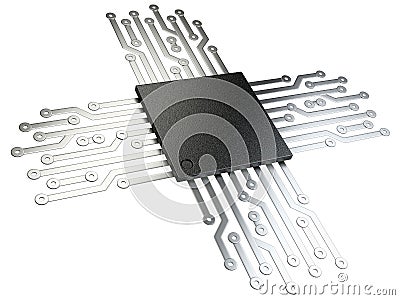 3d illustration of cpu chip central processor unit with contacts Cartoon Illustration