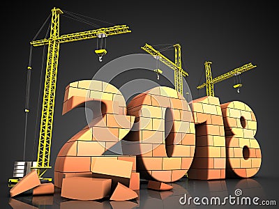 3d bricks 2018 year sign Cartoon Illustration