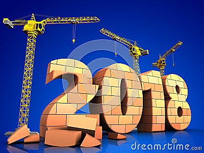 3d bricks 2018 year sign Cartoon Illustration