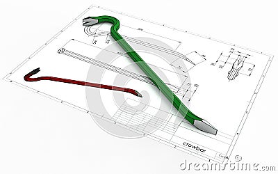 3D illustration of crowbar Cartoon Illustration