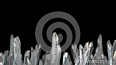 3D illustration of crystal stone macro mineral. Quartz crystals on black background. Cartoon Illustration