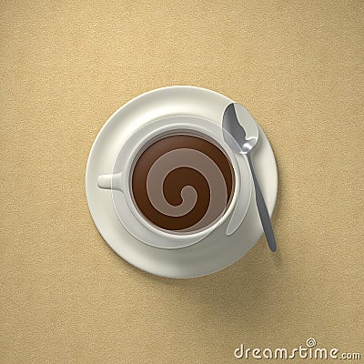 3D Illustration cup of coffee with spoon topview Stock Photo