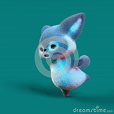 3D-illustration of a cute and funny cyan cartoon fox. isolated rendering object Cartoon Illustration