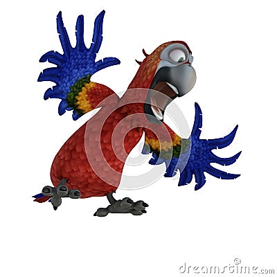 3D-illustration of a cute and funny screaming cartoon parrot Stock Photo