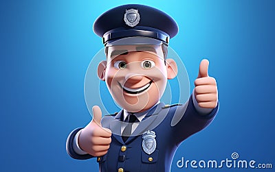 3D Illustration of a Cute Policeman with a Smile on His Face Stock Photo