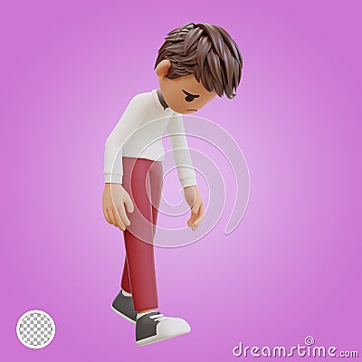 3d render cute student walk limp Cartoon Illustration