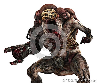 Cyborg monster concept 3d illustration Cartoon Illustration