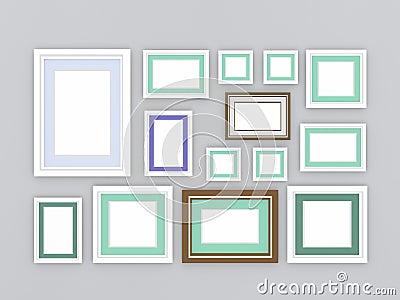3d illustration, 3d render, composition of rectangular empty photo frames on an abstract background Cartoon Illustration