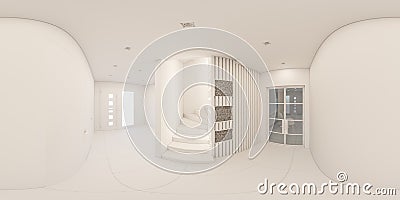 3d illustration 360 degree seamless panorama Interior design of a foyer in a private country house Cartoon Illustration