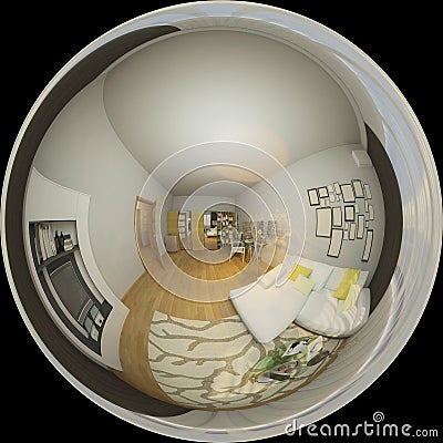 3d illustration 360 degrees panorama of living room nterior design Cartoon Illustration