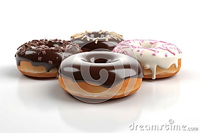 3D illustration of delicious donuts poured with a glaze Cartoon Illustration