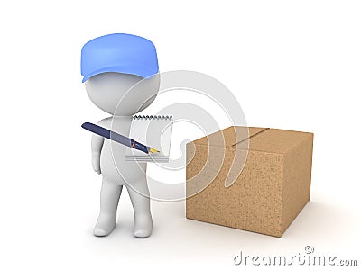 3D illustration of deliverman with package asking for a signature Cartoon Illustration