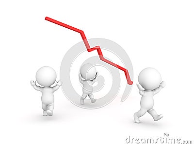 3D illustration depicting people panicking after a financial crash Cartoon Illustration