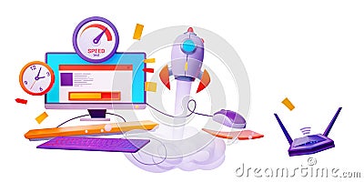3D computer and website loading speed test Cartoon Illustration