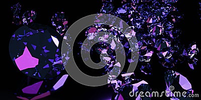 3d illustration. Diamonds on a black reflective background Cartoon Illustration