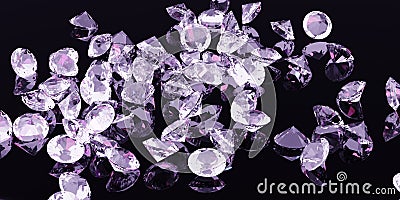 3d illustration. Diamonds on a black reflective background Cartoon Illustration